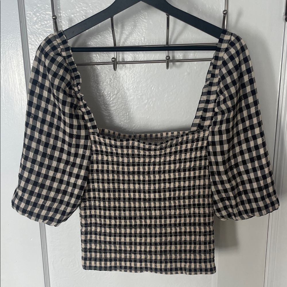 BB Dakota Black and Cream Gingham Blouse